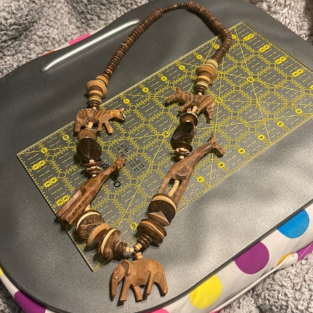 Vintage Wood Carved Animal Necklace